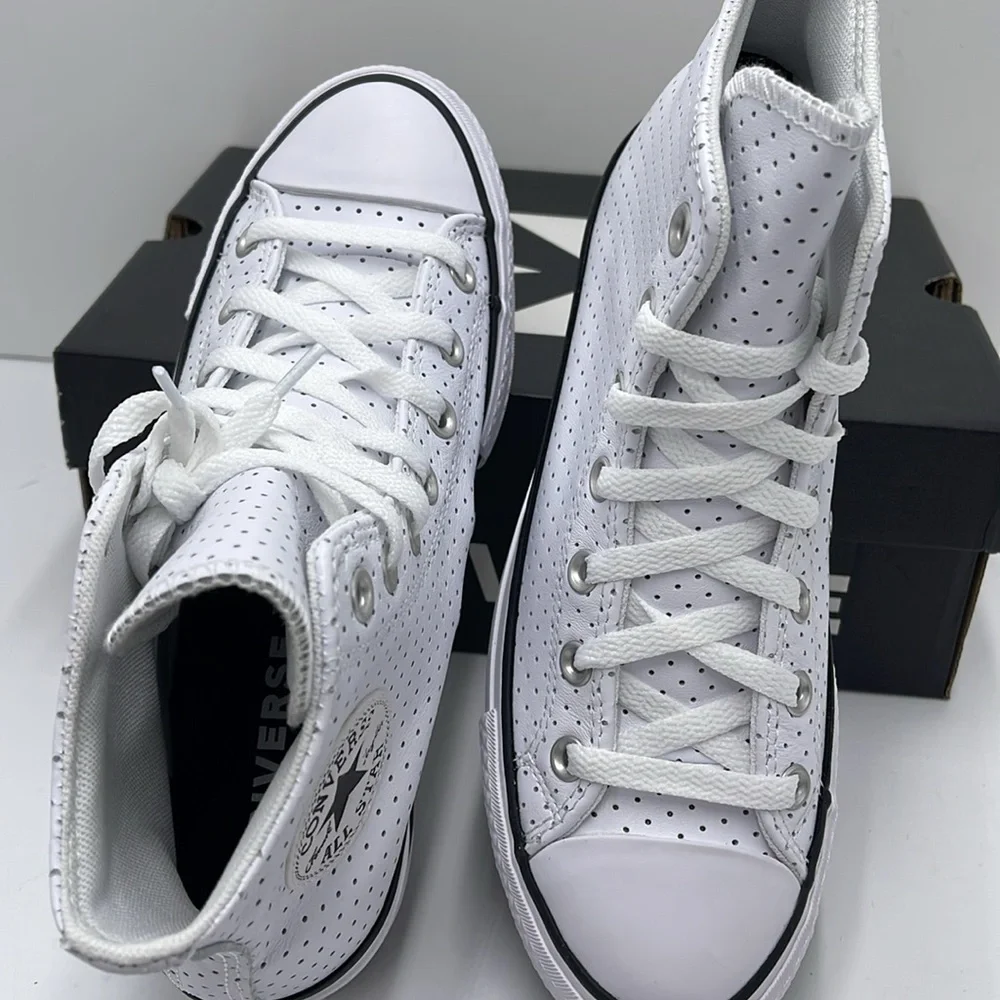 Converse WMNS A13412C CTAS LIFT HI WHITE PERFORATED/WHITE/BLACK Platforms Sneakr